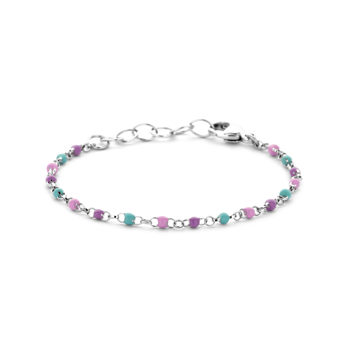armband bolletjes gekleurd emaille 11 + 2 cm zilver gerhodineerd