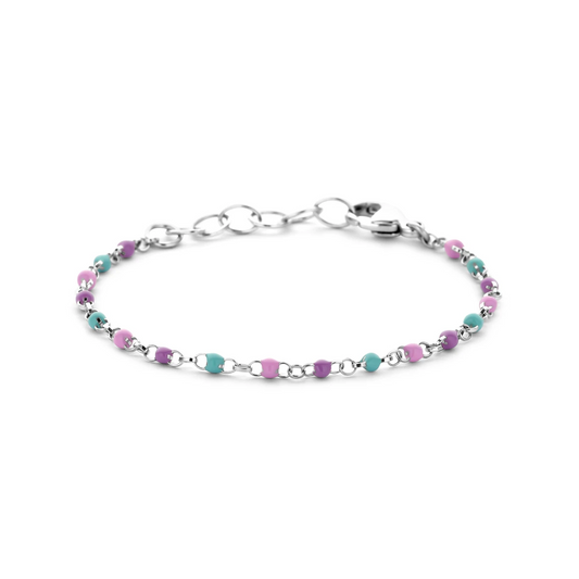 armband bolletjes gekleurd emaille 11 + 2 cm zilver gerhodineerd