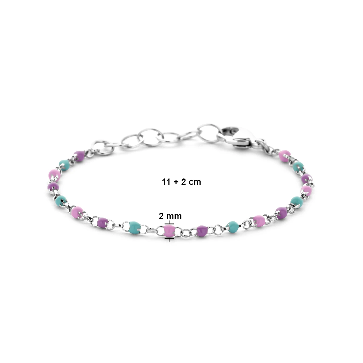 armband bolletjes gekleurd emaille 11 + 2 cm zilver gerhodineerd