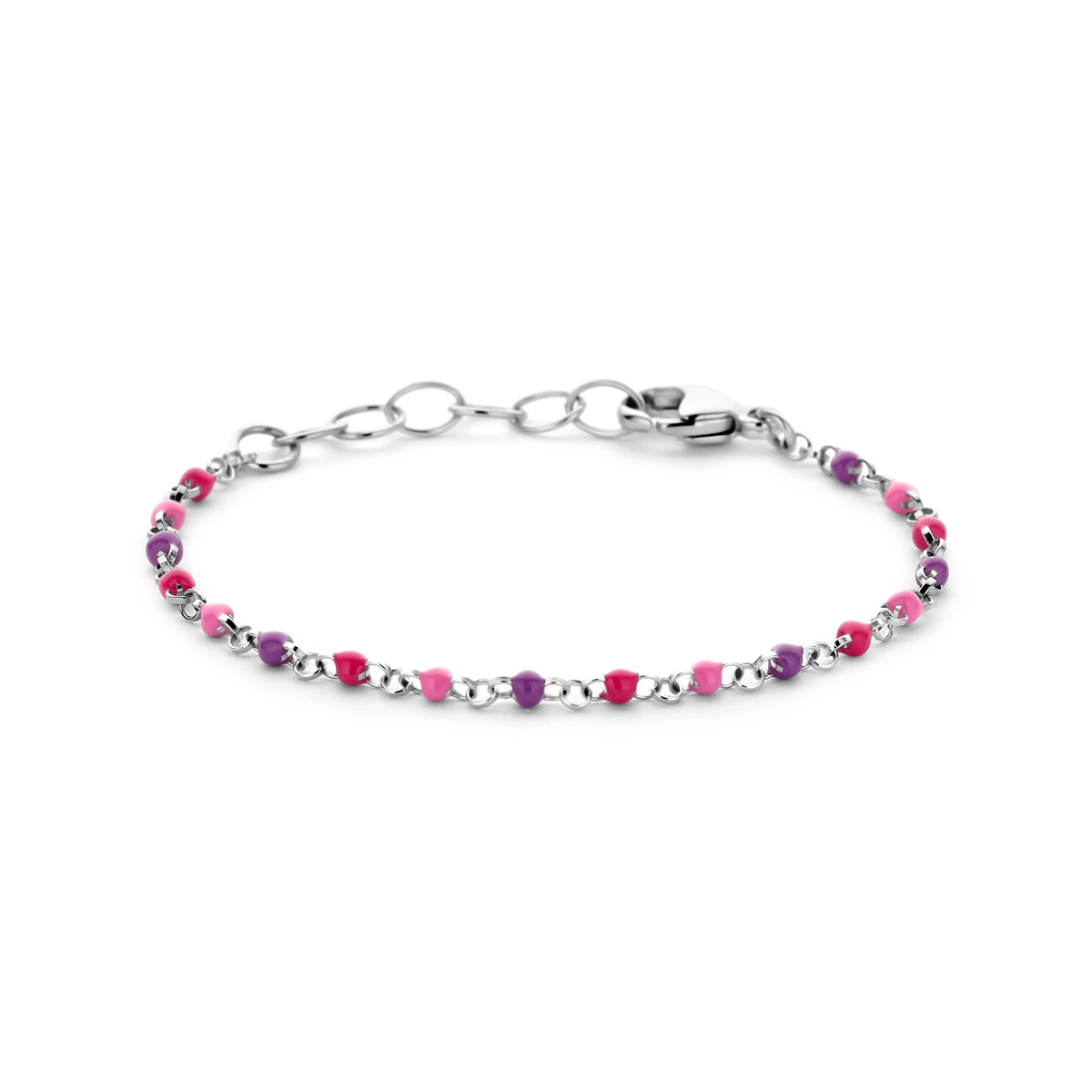 armband bolletjes gekleurd emaille 11 + 2 cm zilver gerhodineerd