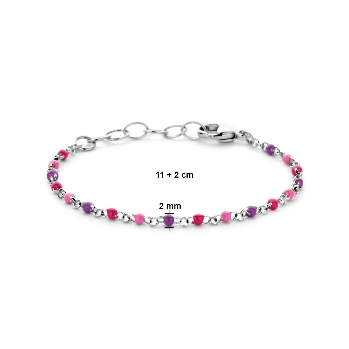armband bolletjes gekleurd emaille 11 + 2 cm zilver gerhodineerd