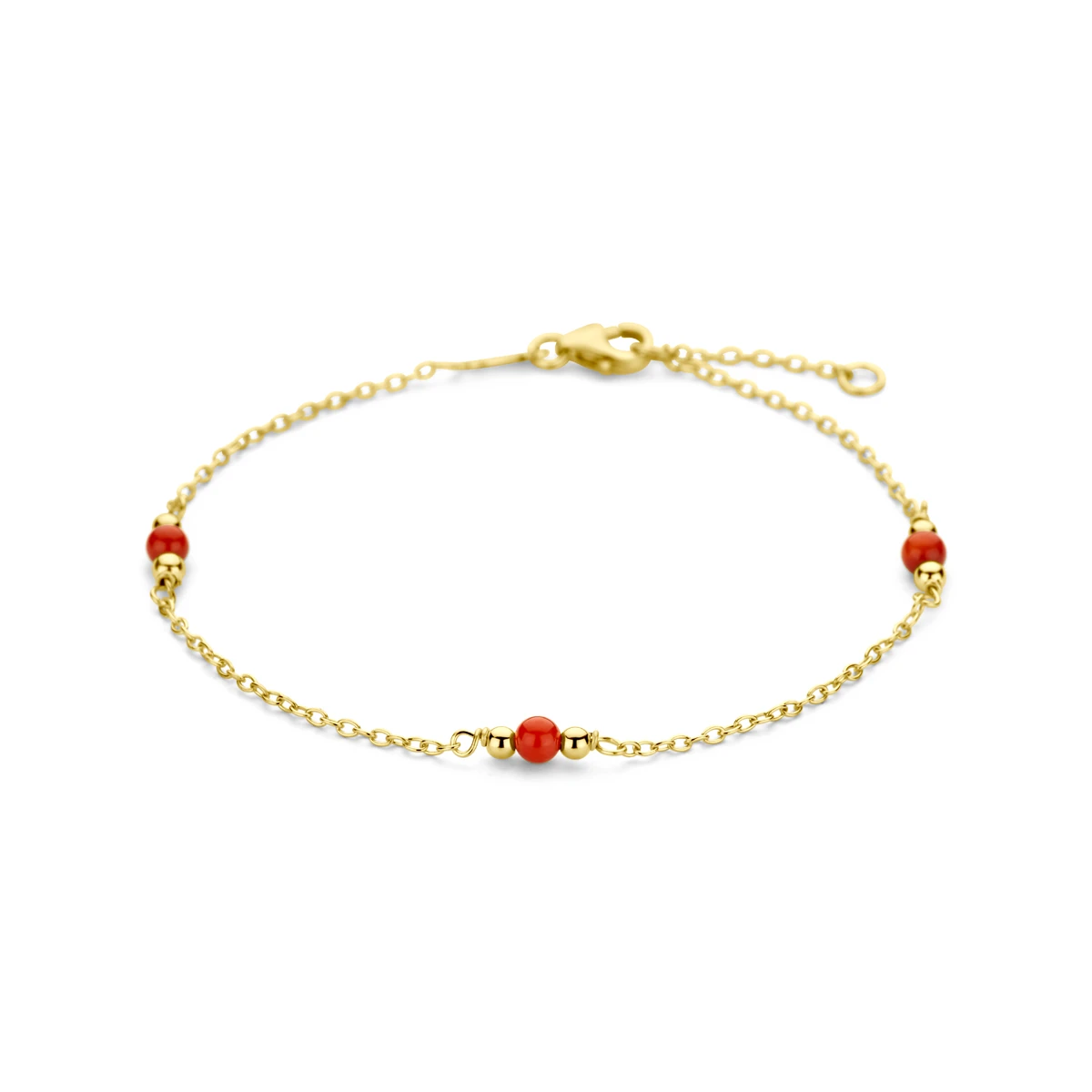 armband bolletjes synth. koraal 1,2 mm 14K geelgoud