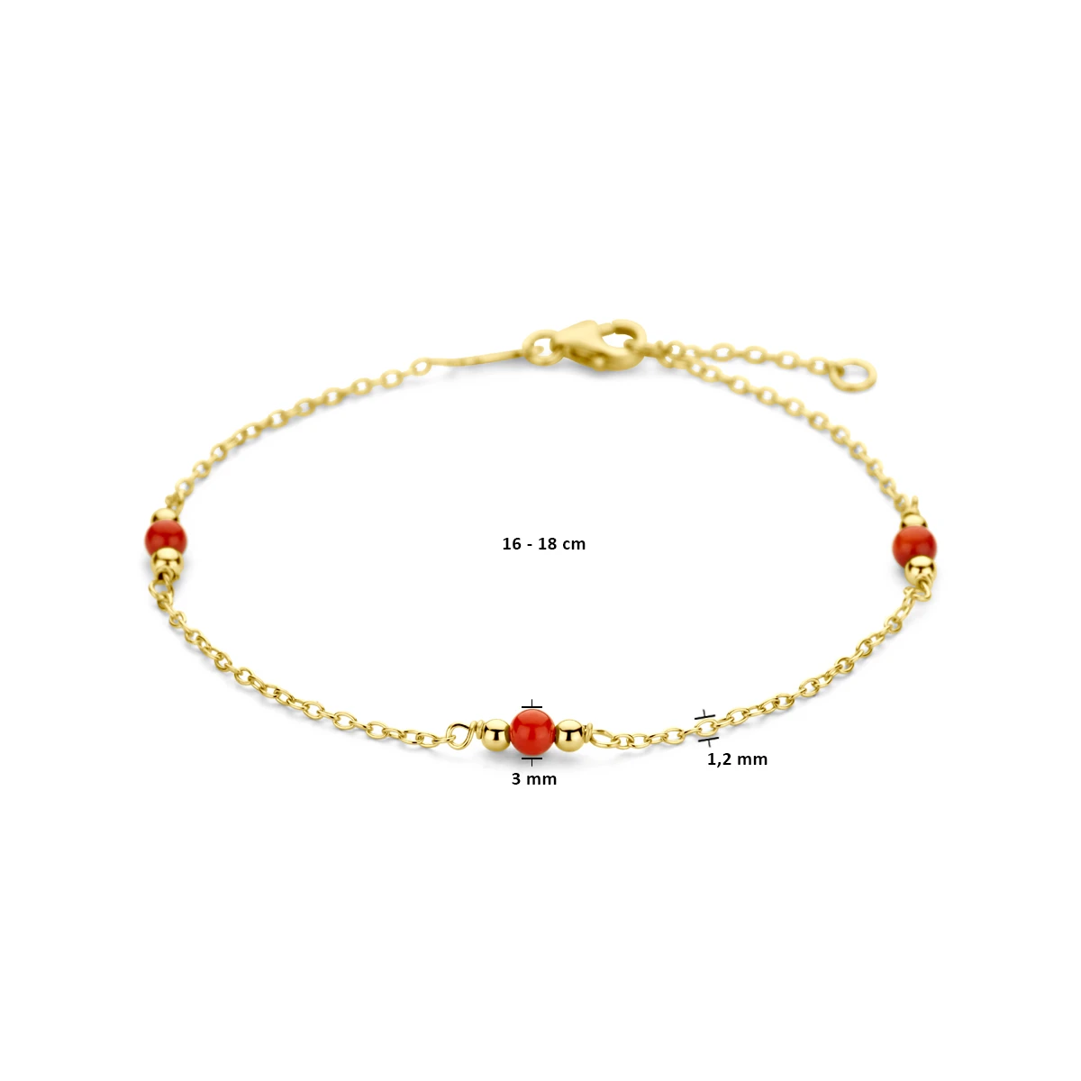 armband bolletjes synth. koraal 1,2 mm 14K geelgoud