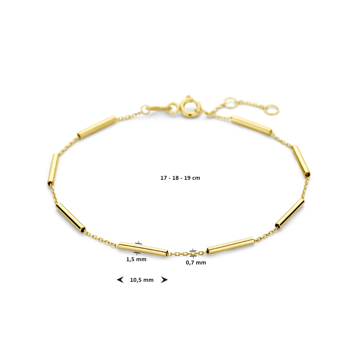 armband buisjes 17 - 18 - 19 cm 14K geelgoud