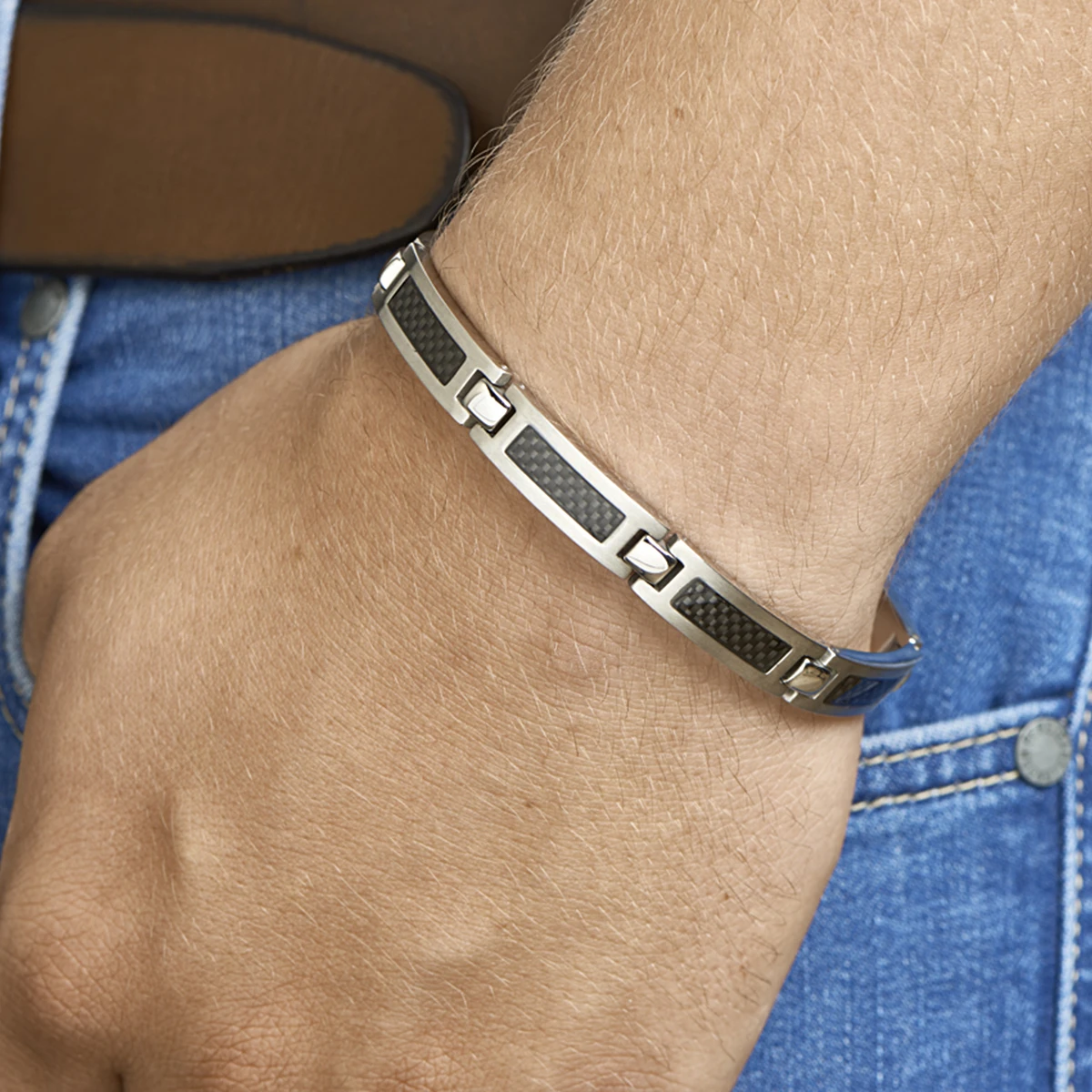 armband carbon poli/mat 9 mm 21 cm edelstaal