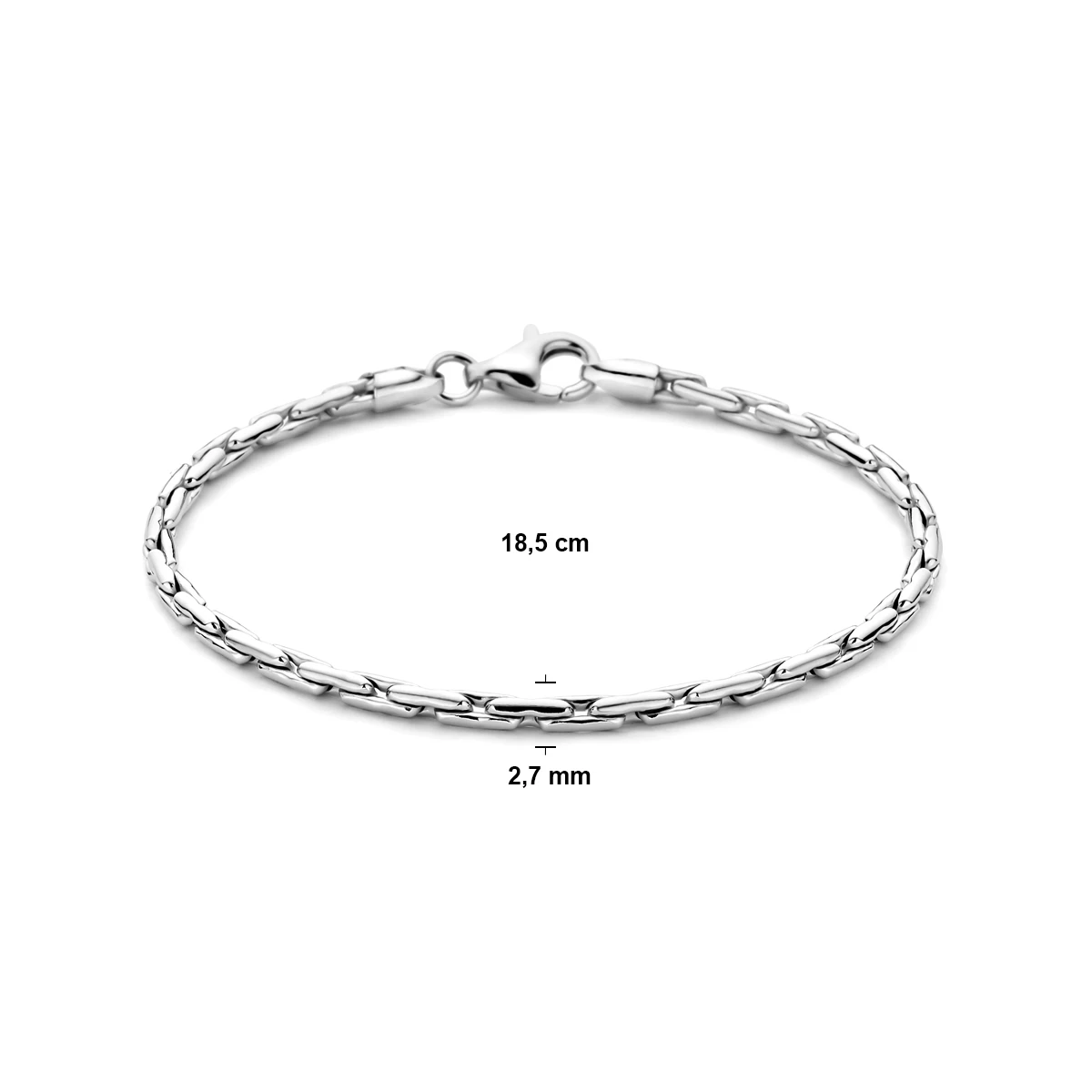 armband cardano 2,7 mm 18,5 cm zilver gerhodineerd