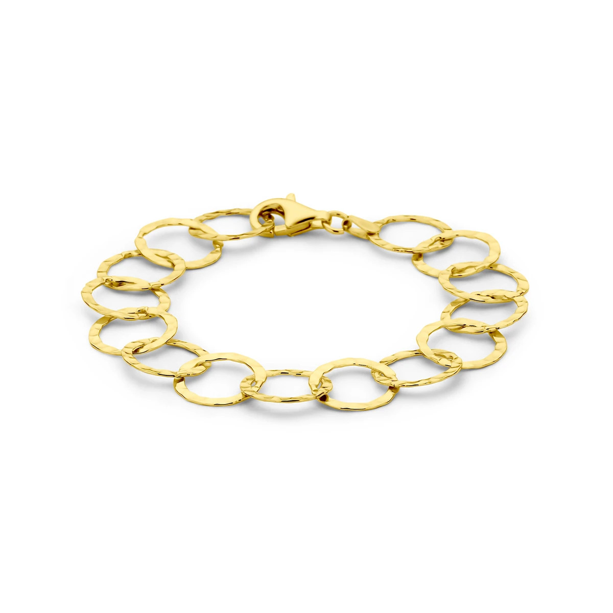armband cirkels gehamerd 19 cm 3 micron zilver verguld (geel)