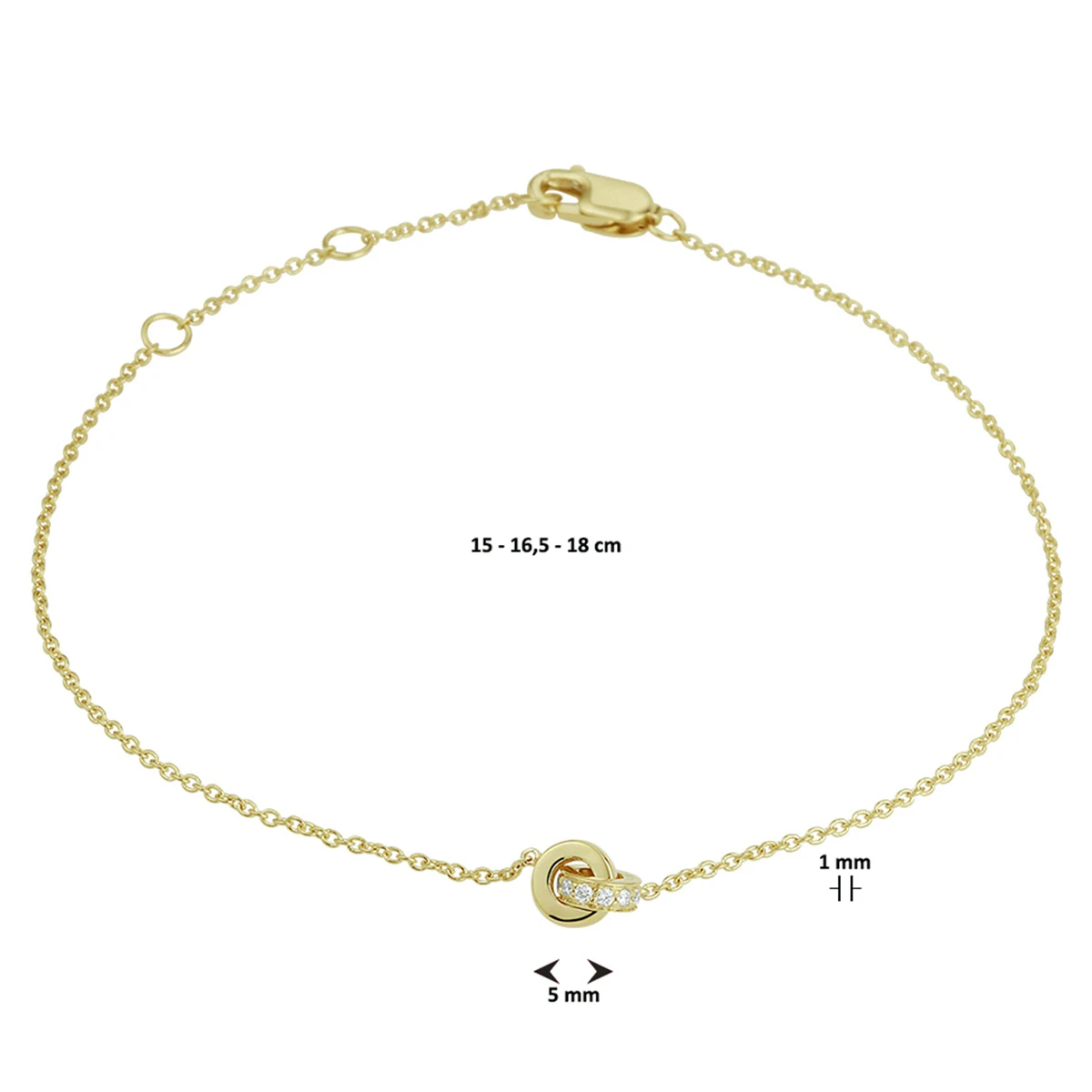 armband diamant 0.05ct h si 15 - 16,5 - 18 cm 14K geelgoud