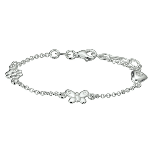 armband diverse bedels 13 + 2 cm zilver gerhodineerd