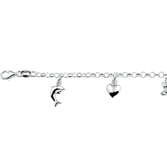 armband diverse bedels 15 cm zilver gerhodineerd