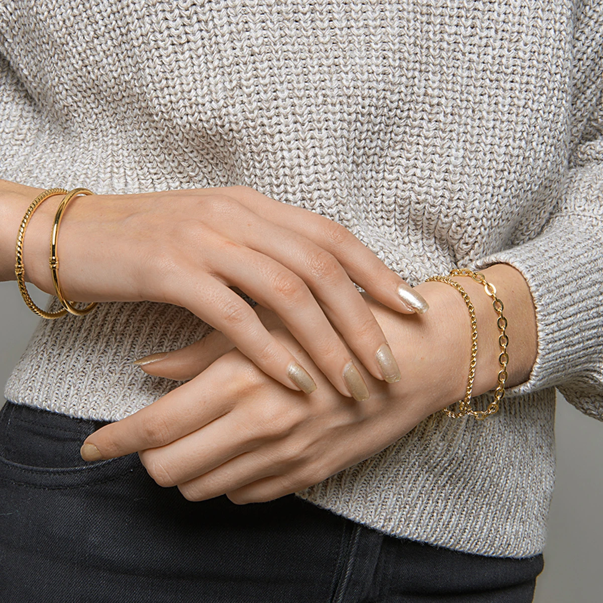 armband draadschakel massief 2,8 mm 19 cm silgold (geel met zilverkern)