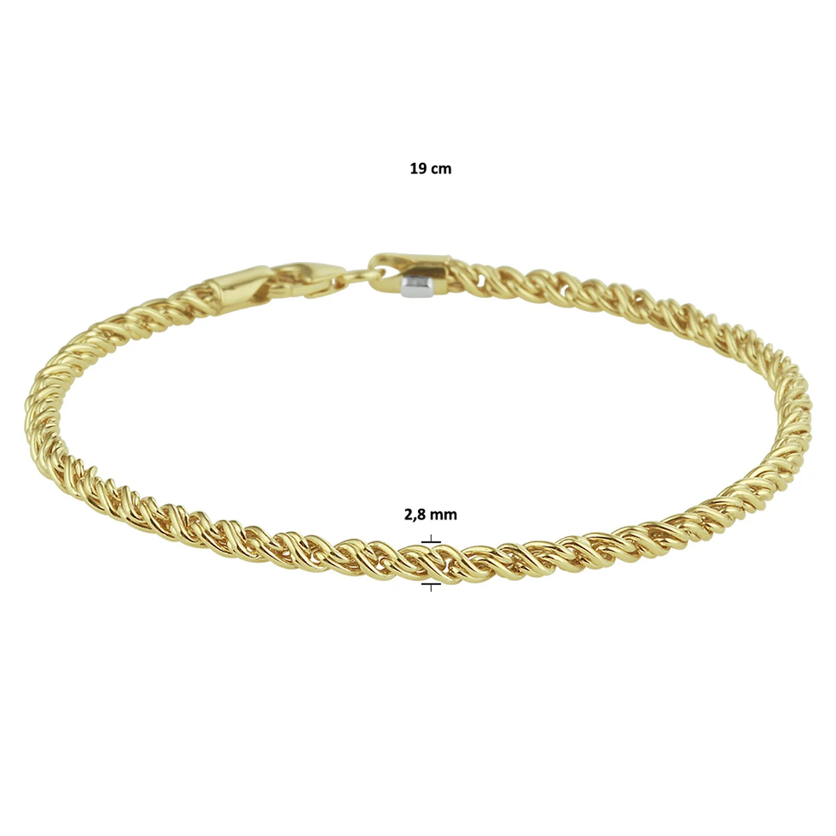 armband draadschakel massief 2,8 mm 19 cm silgold (geel met zilverkern)