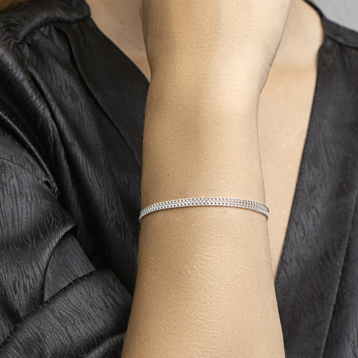 armband dubbel gourmette 4,3 mm zilver wit