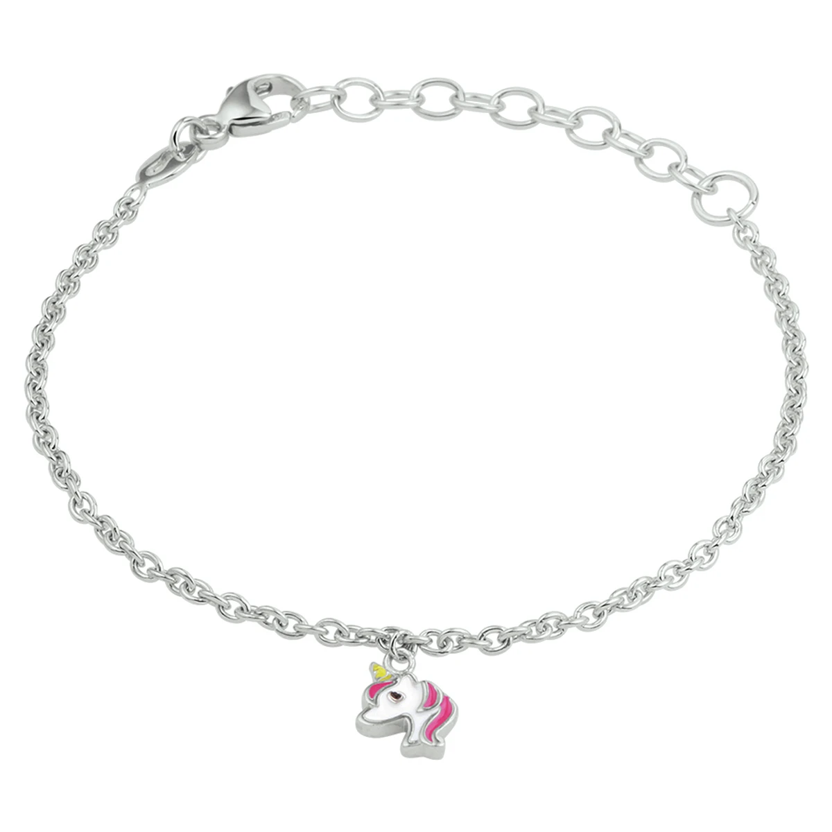 armband eenhoorn emaille 13 + 3 cm zilver gerhodineerd