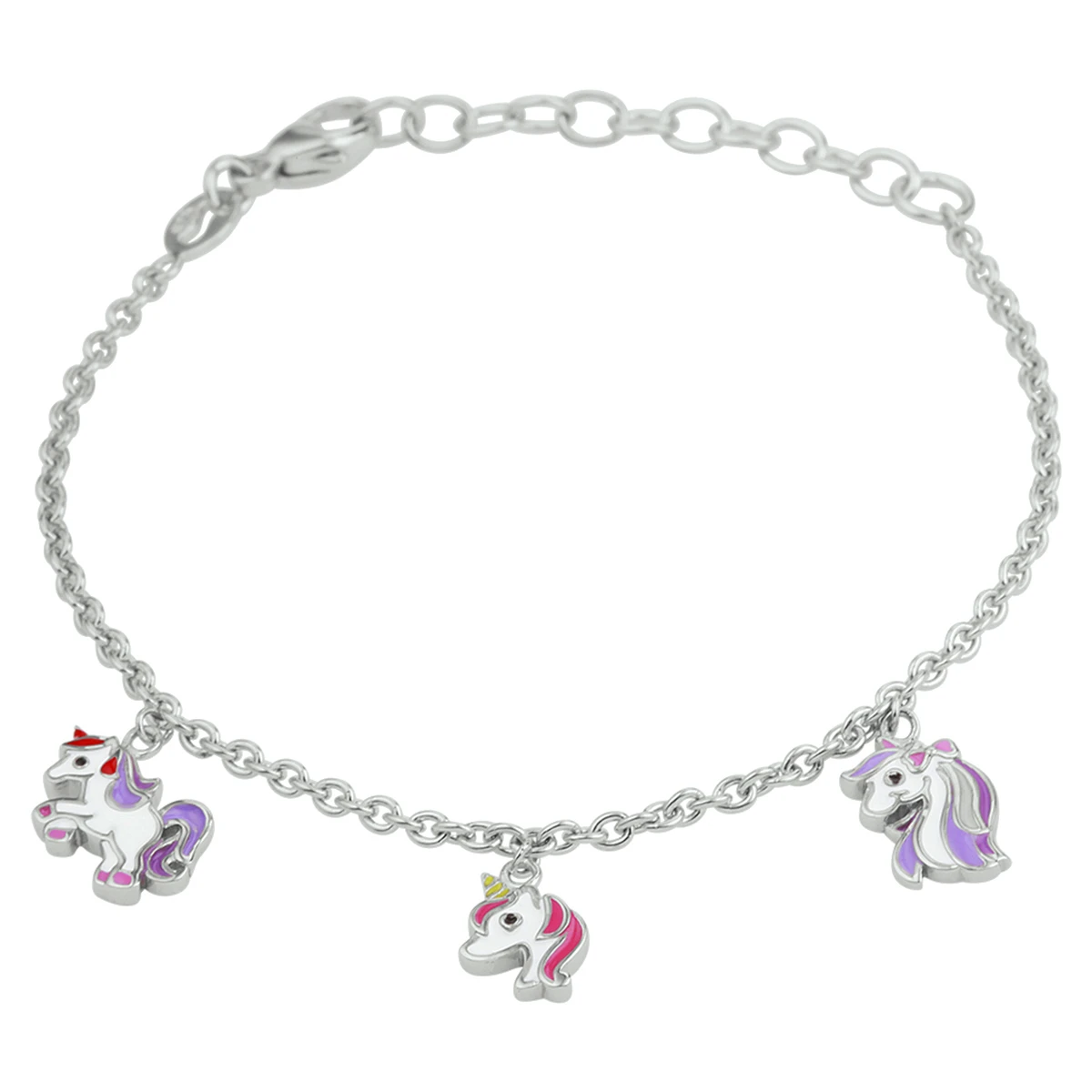 armband eenhoorn emaille 13 + 3 cm zilver gerhodineerd