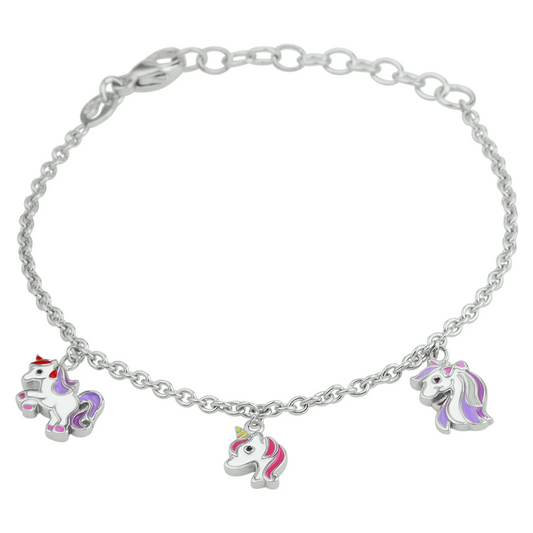 armband eenhoorn emaille 13 + 3 cm zilver gerhodineerd