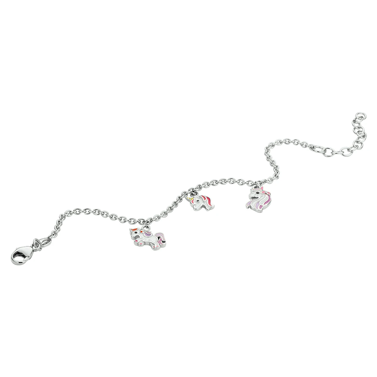 armband eenhoorn emaille 13 + 3 cm zilver gerhodineerd