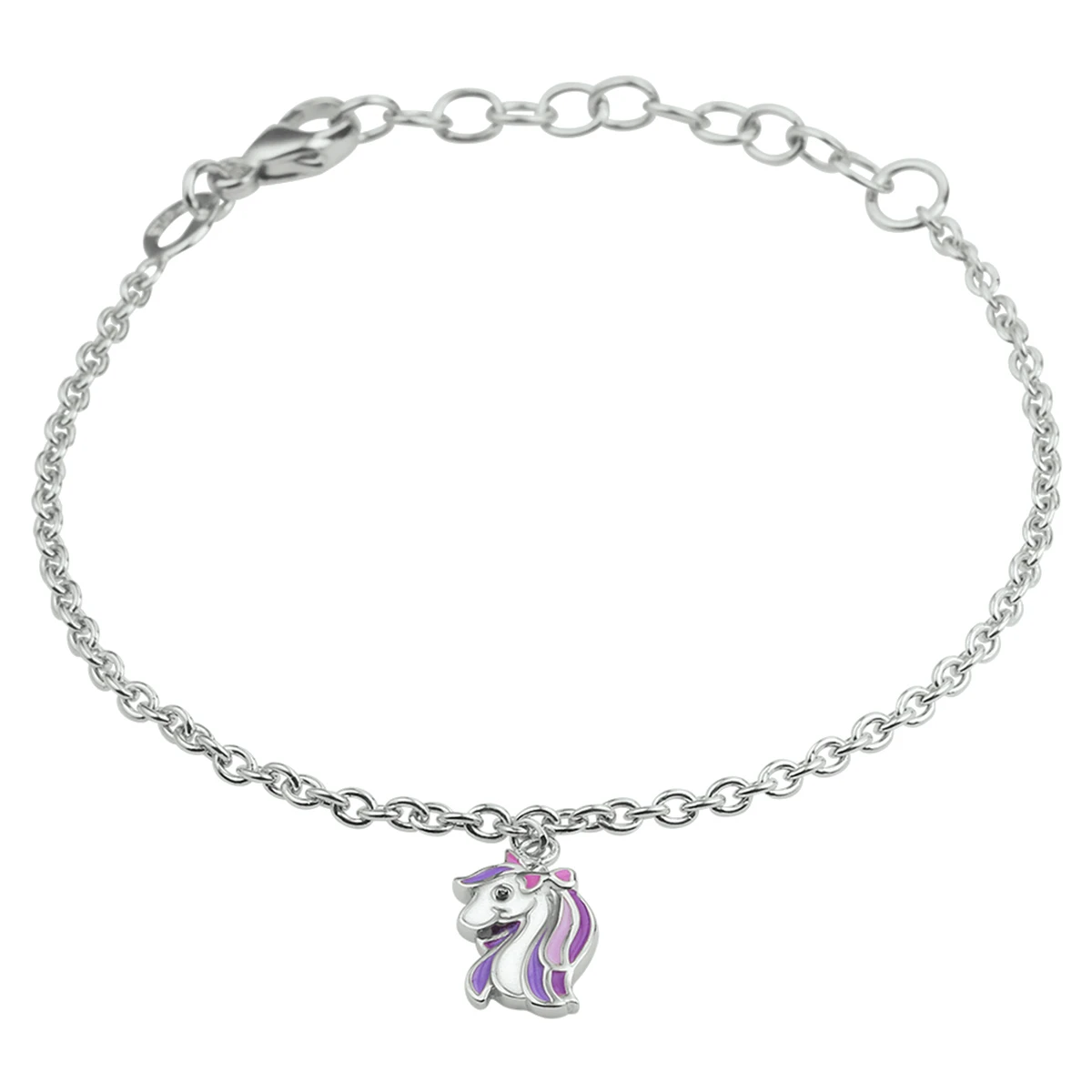 armband emaille eenhoorn 13 + 3 cm zilver gerhodineerd