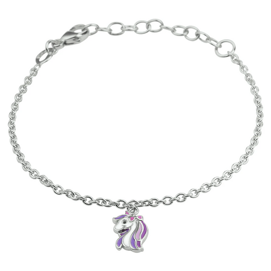 armband emaille eenhoorn 13 + 3 cm zilver gerhodineerd