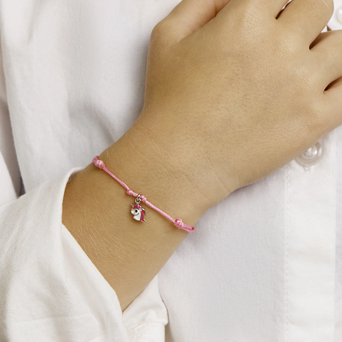armband emaille eenhoorn zilver gerhodineerd met rubber/nylon/leer