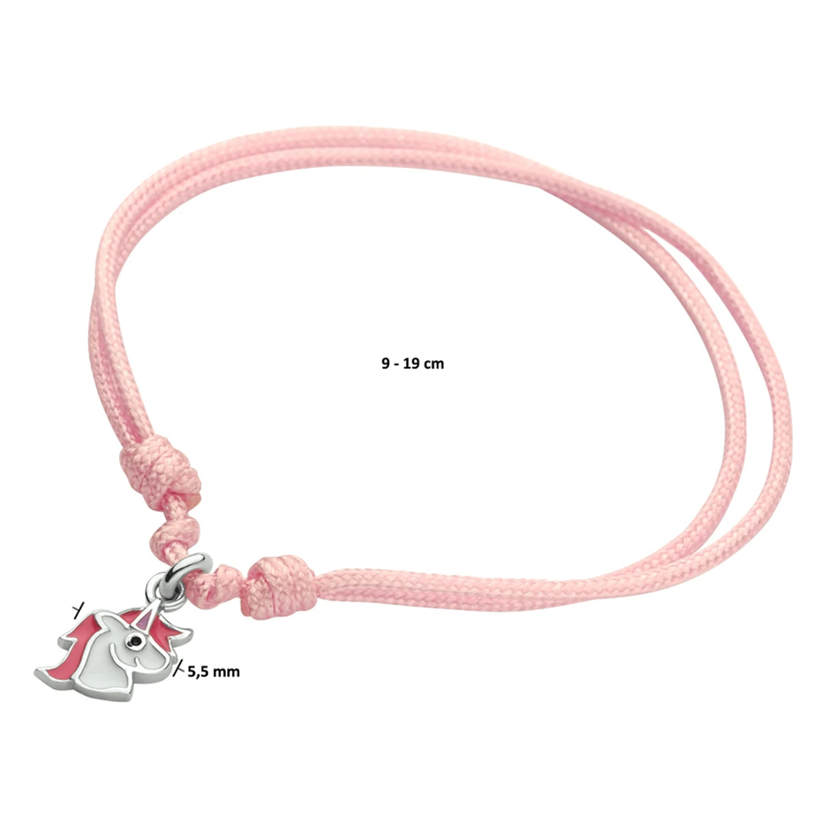 armband emaille eenhoorn zilver gerhodineerd met rubber/nylon/leer