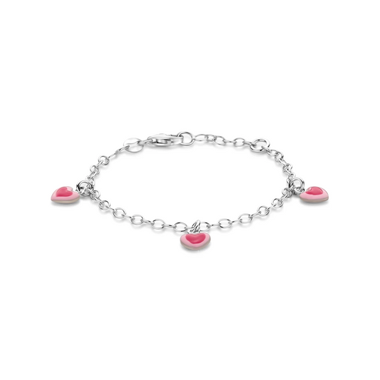 armband emaille hartjes 13 - 15 cm zilver gerhodineerd
