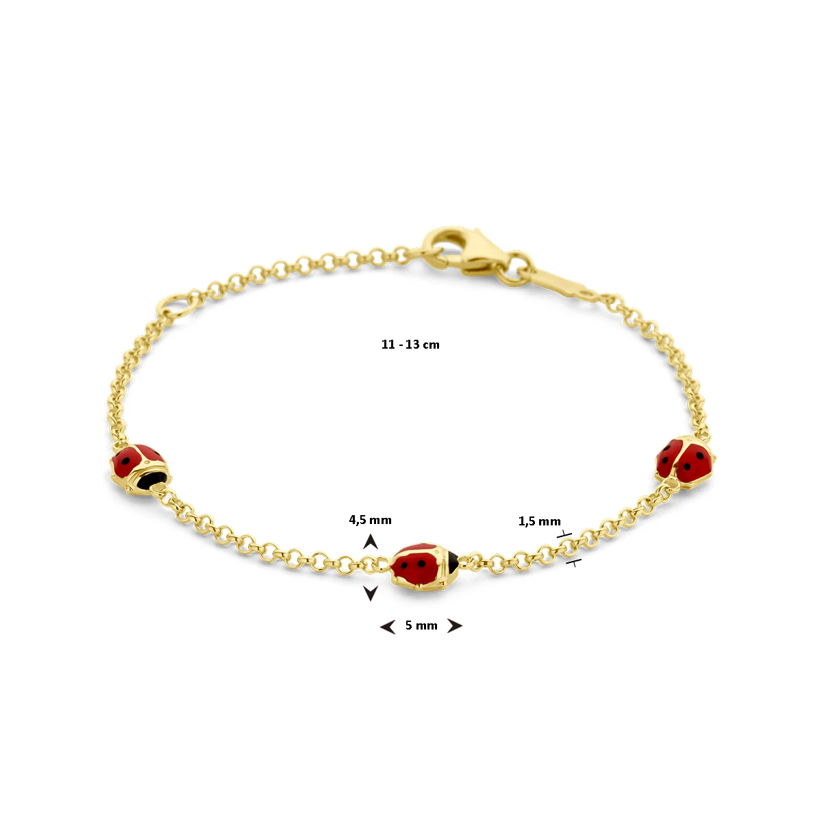 armband emaille lieveheersbeestje 11 - 13 cm 14K geelgoud