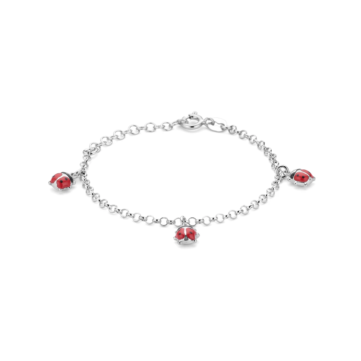 armband emaille lieveheersbeestjes 13 + 3 cm zilver gerhodineerd