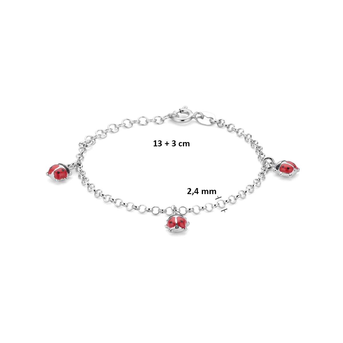 armband emaille lieveheersbeestjes 13 + 3 cm zilver gerhodineerd