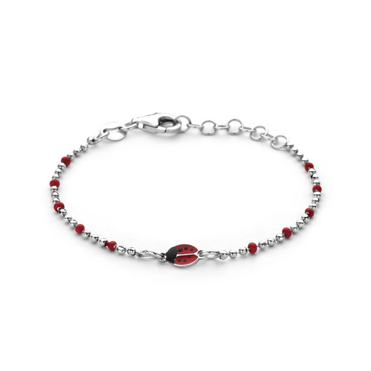 armband emaille lieveheersbeestjes 13 + 3 cm zilver gerhodineerd