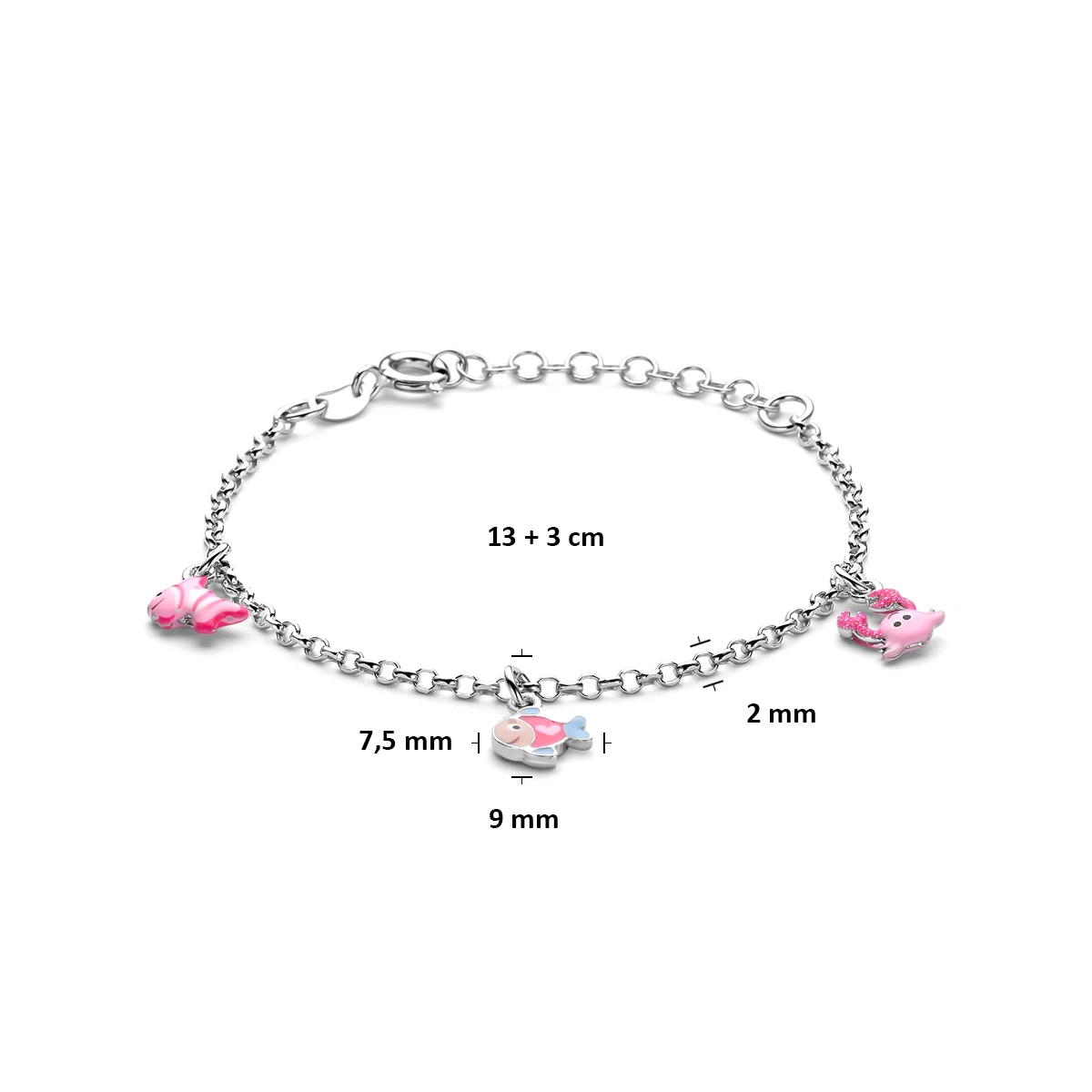 armband emaille zeedieren 13 + 3 zilver gerhodineerd