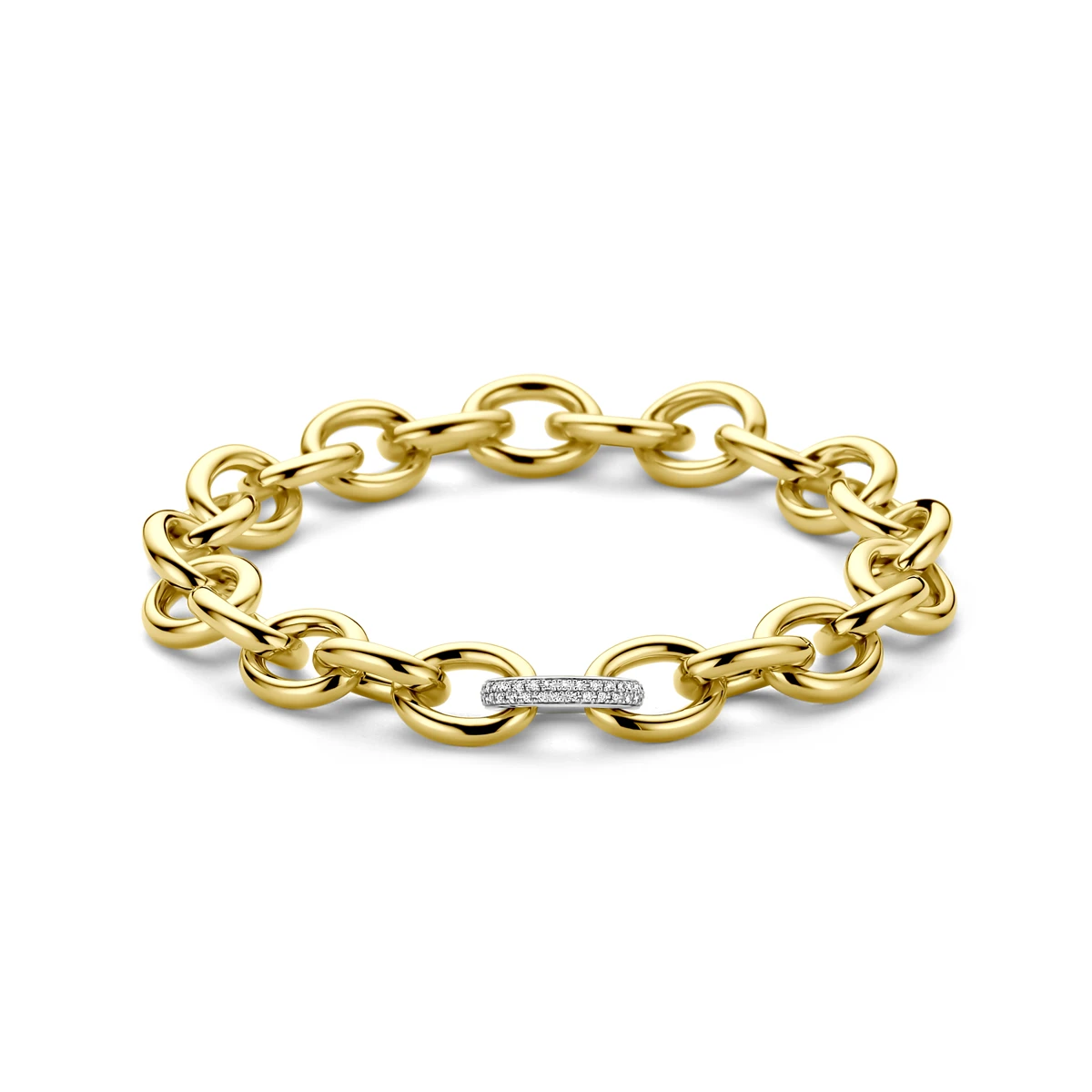 armband fantasie schakel diamant 0.17ct h si 10 mm 19,5 cm 14K bicolor goud geel/wit