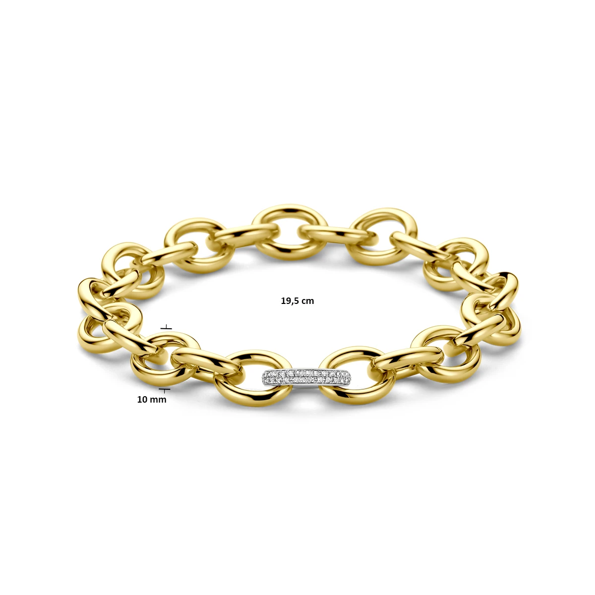 armband fantasie schakel diamant 0.17ct h si 10 mm 19,5 cm 14K bicolor goud geel/wit