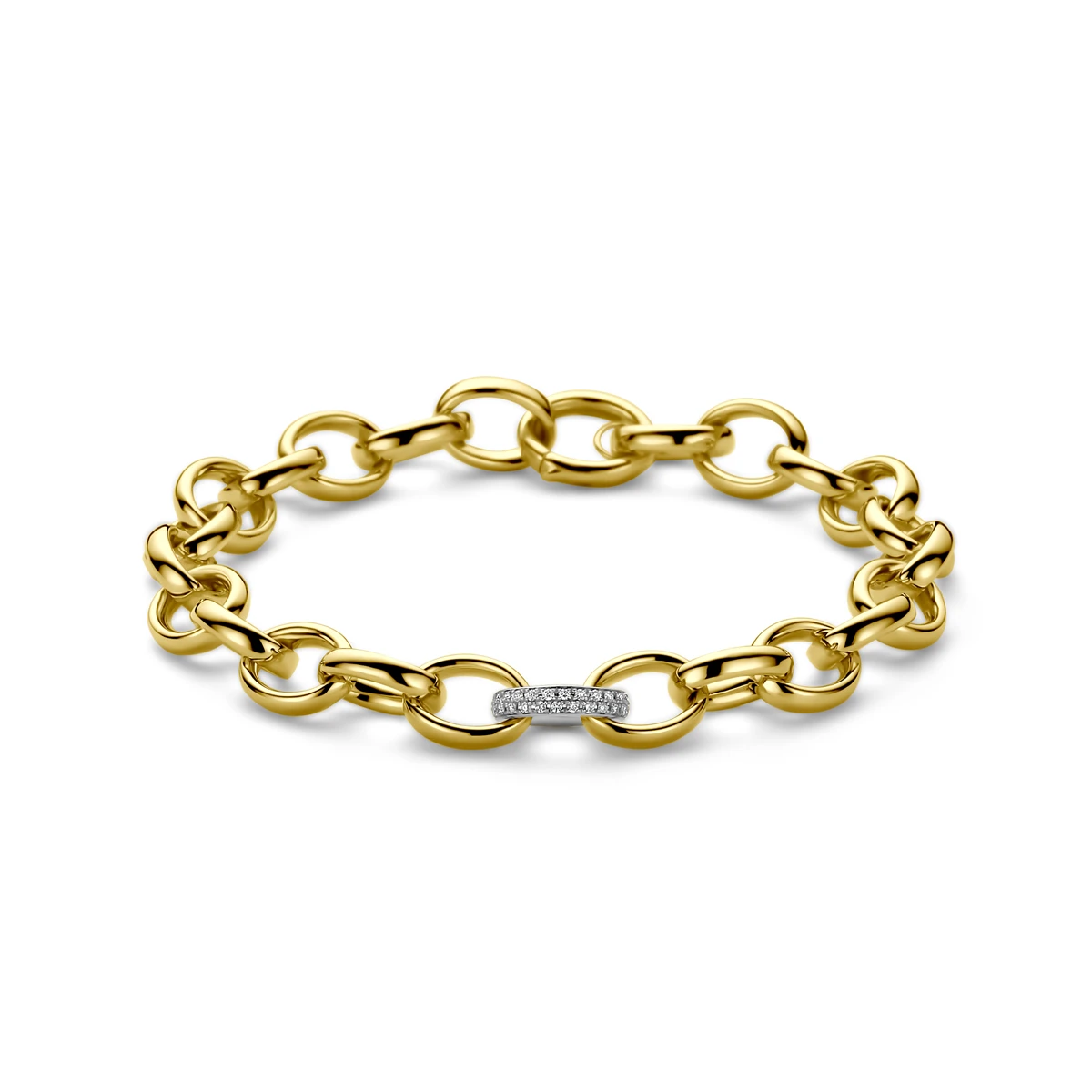 armband fantasie schakel diamant 0.18ct h si 9 mm 19,5 cm 14K bicolor goud geel/wit