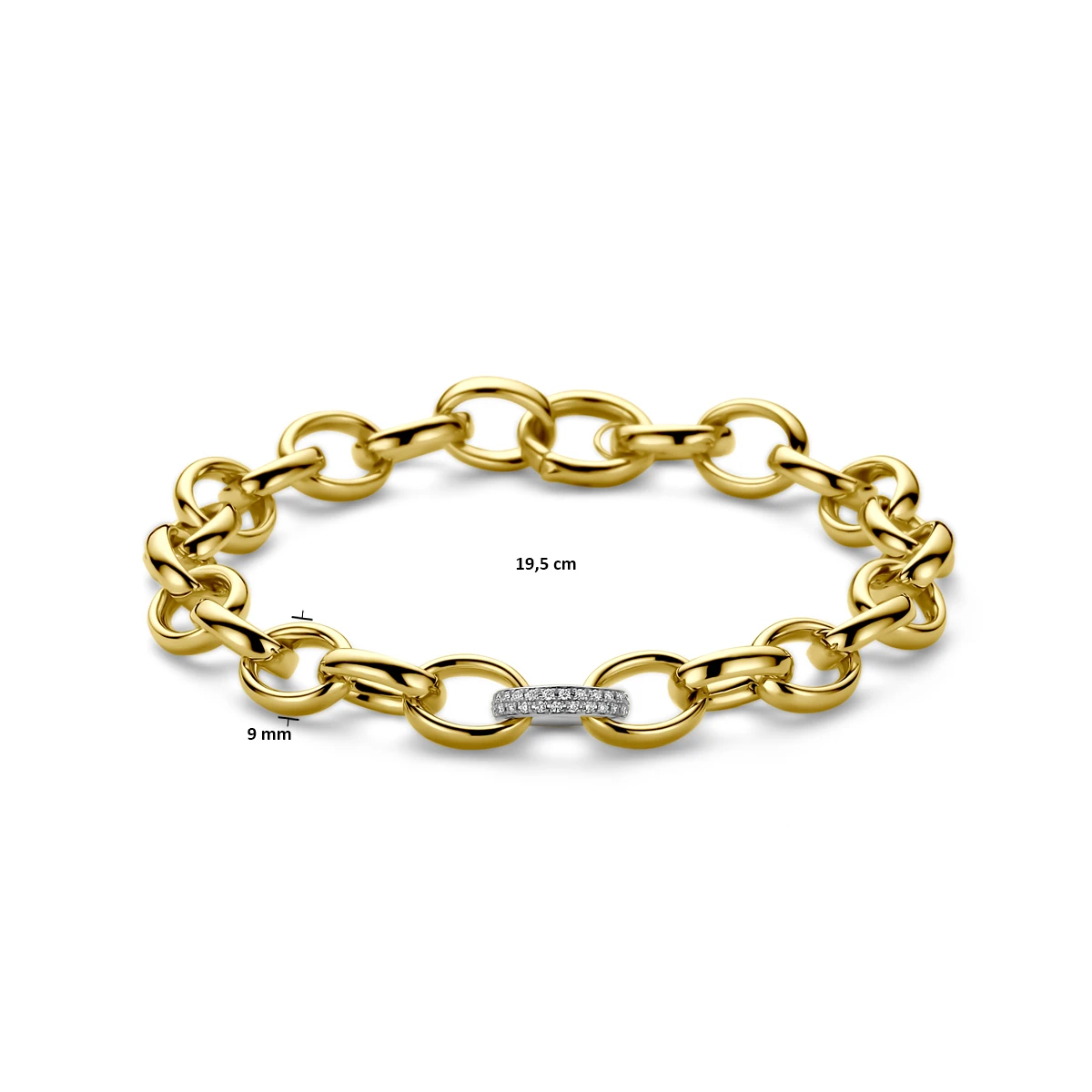 armband fantasie schakel diamant 0.18ct h si 9 mm 19,5 cm 14K bicolor goud geel/wit