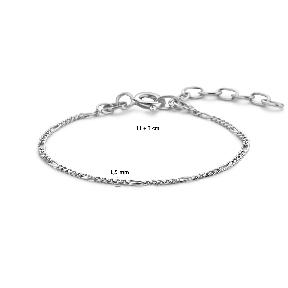 armband figaro 1,5 mm (kinder lengte) zilver gerhodineerd