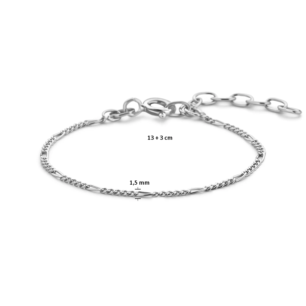 armband figaro 1,5 mm (kinder lengte) zilver gerhodineerd