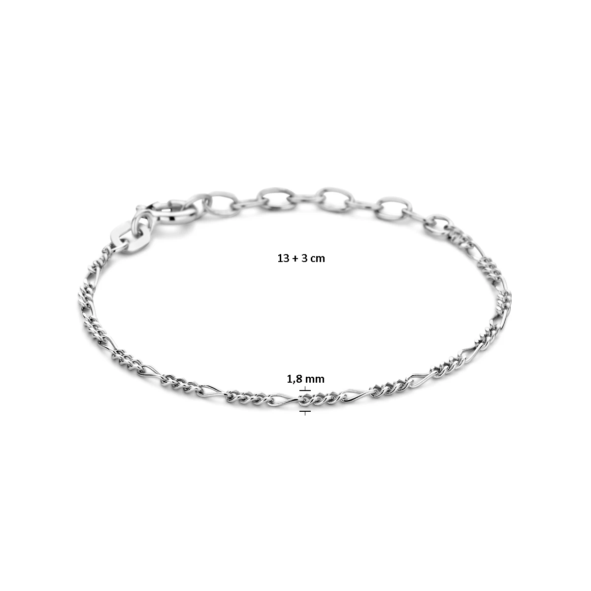 armband figaro 1,8 mm zilver gerhodineerd