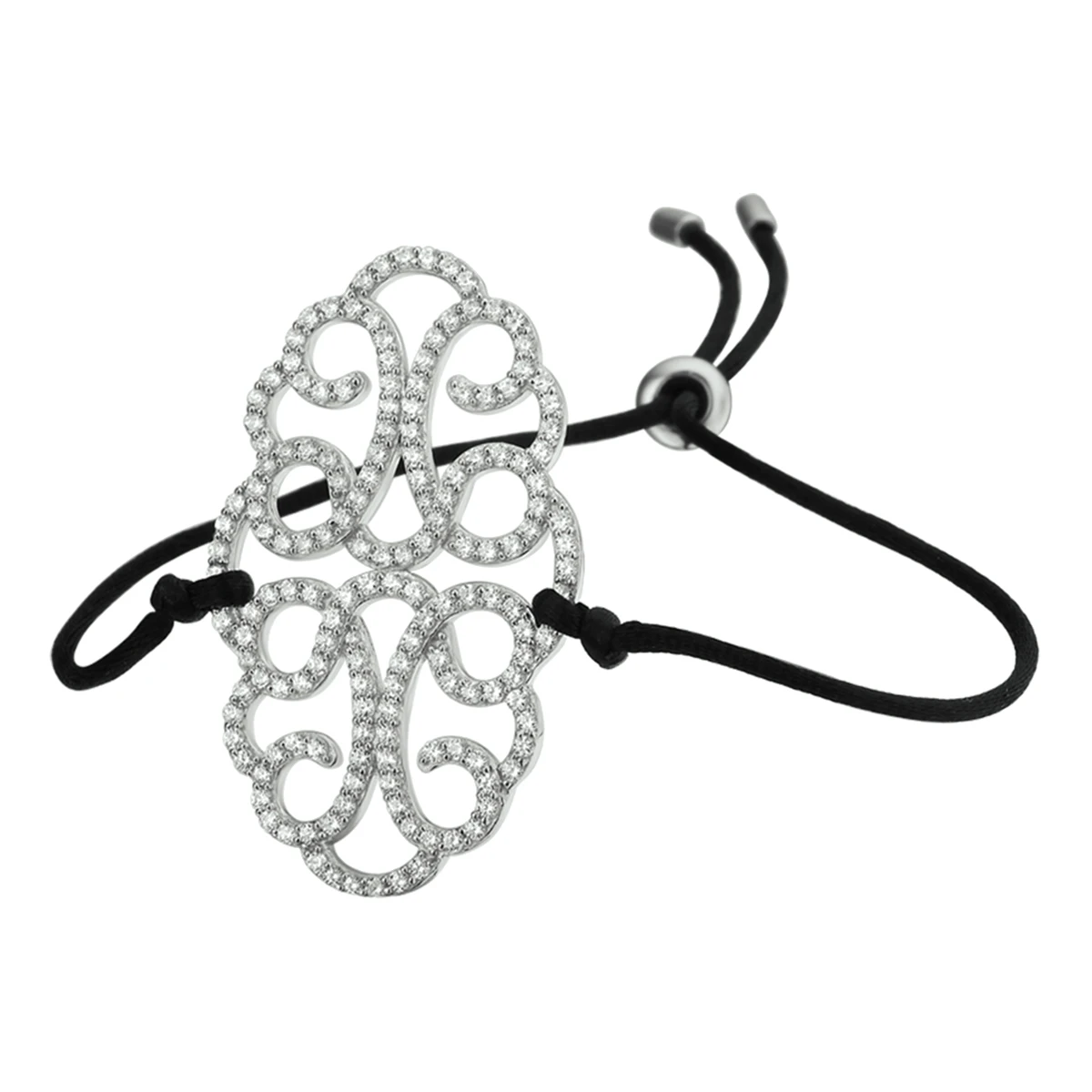 armband filigrain zirkonia 19 cm zilver gerhodineerd met rubber/nylon/leer