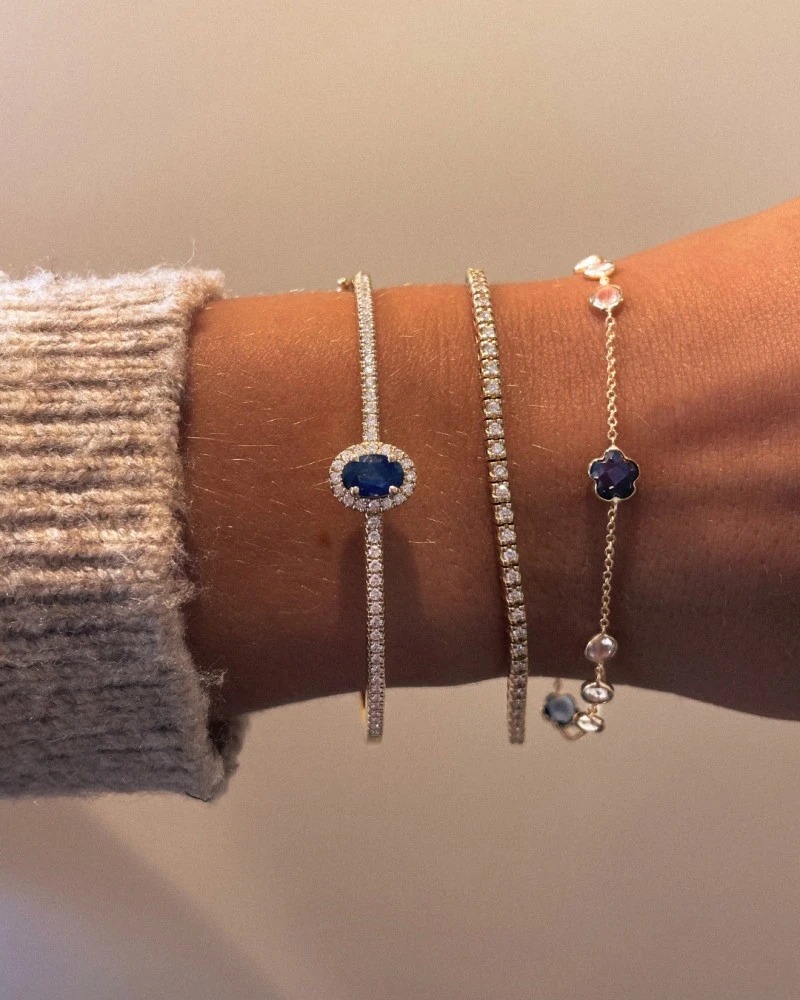 Armband geelgoud topaas/london blue topaas