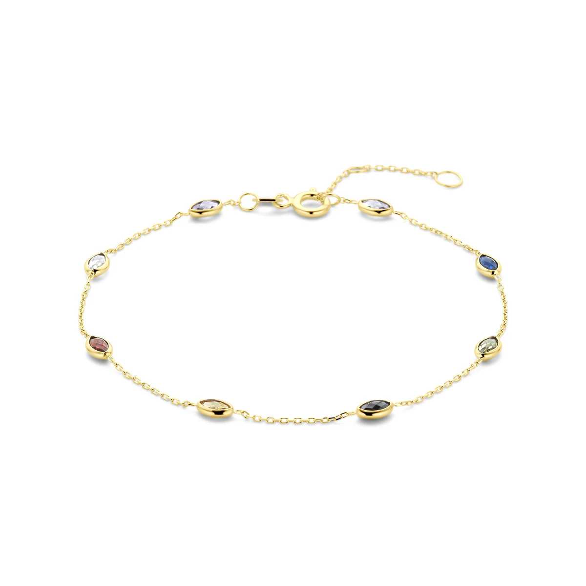 armband gekleurd zirkonia 16,5 - 17,5 - 18,5 cm 14K geelgoud