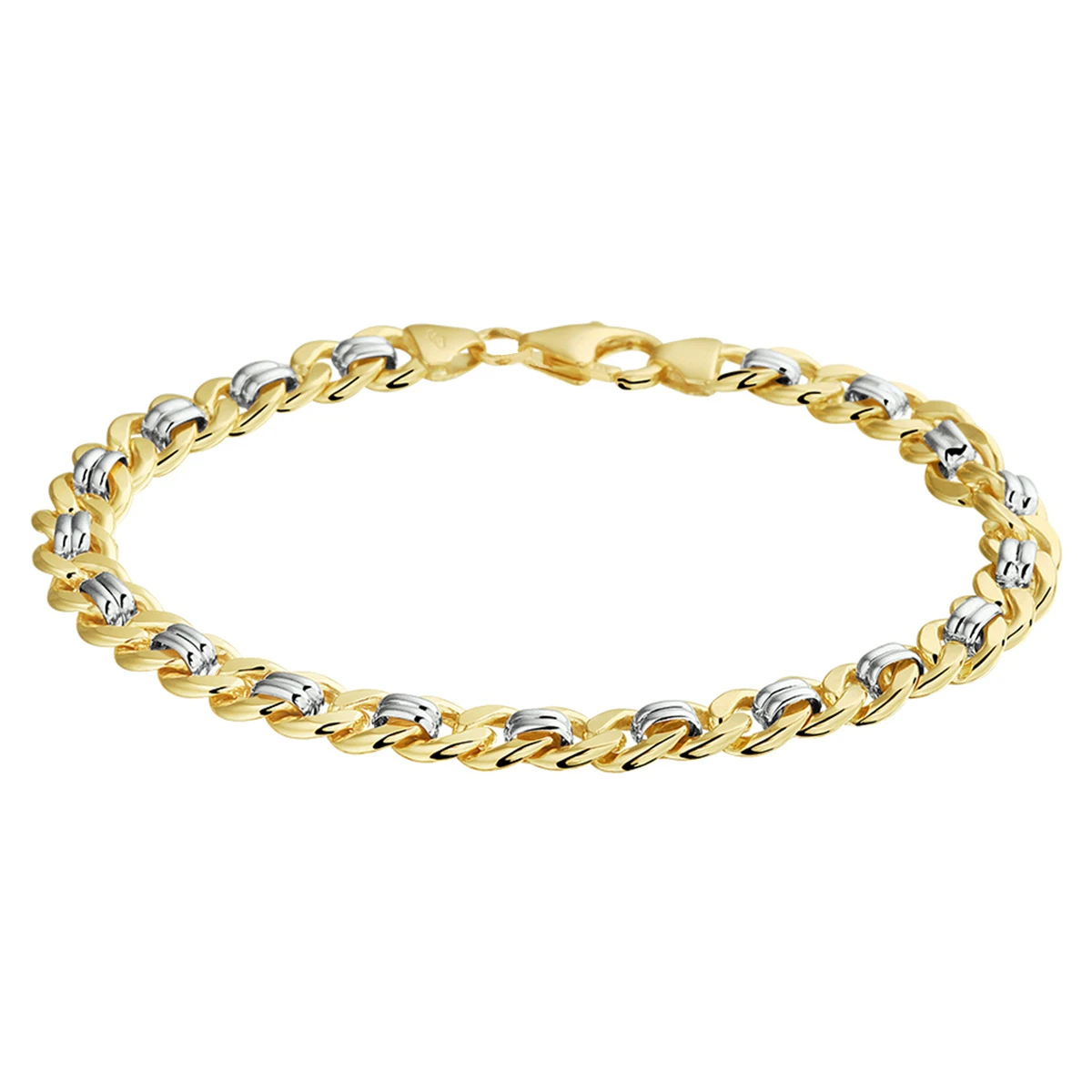 armband geslepen gourmette massief 6,2 mm silgold (bicolor goud met zilverkern)