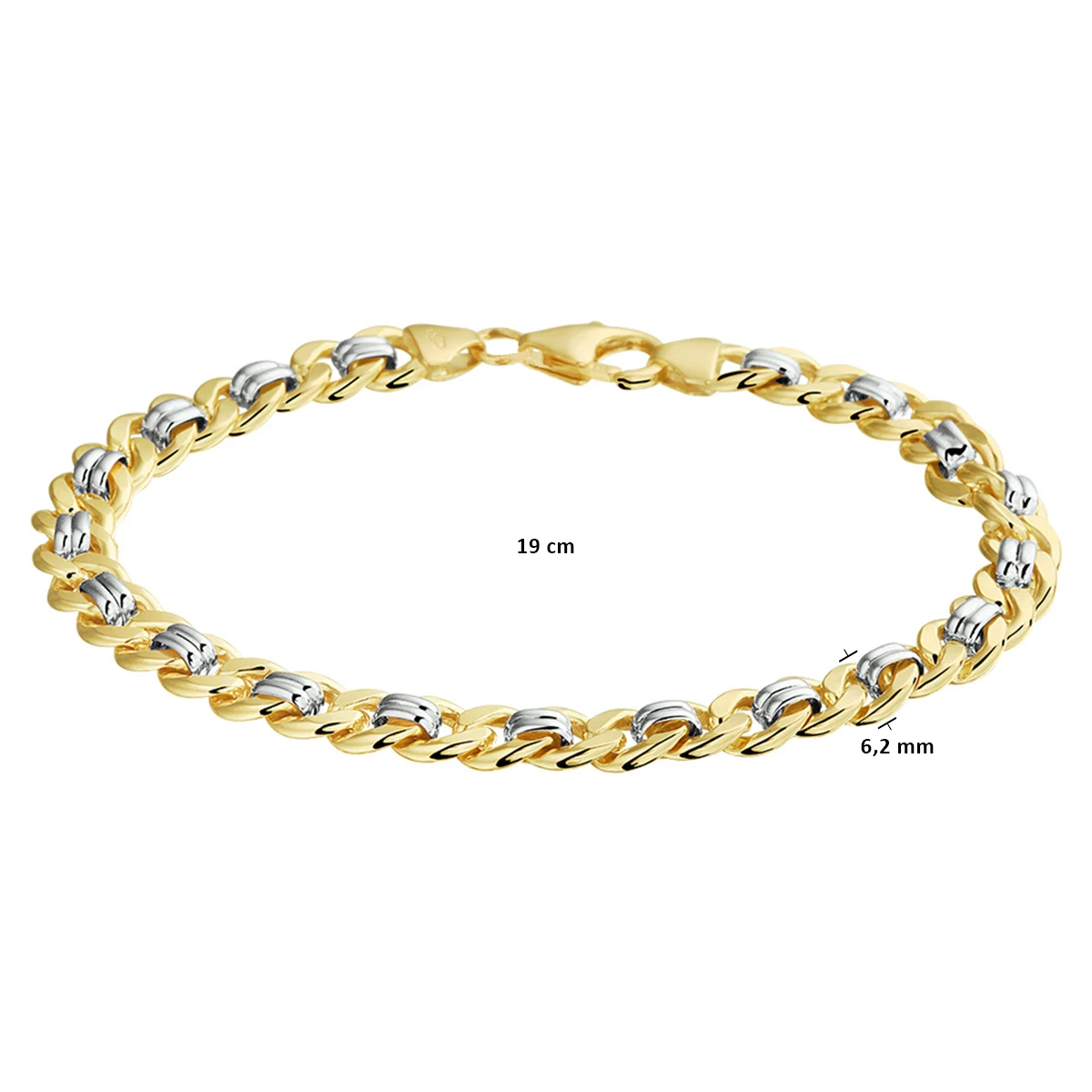 armband geslepen gourmette massief 6,2 mm silgold (bicolor goud met zilverkern)
