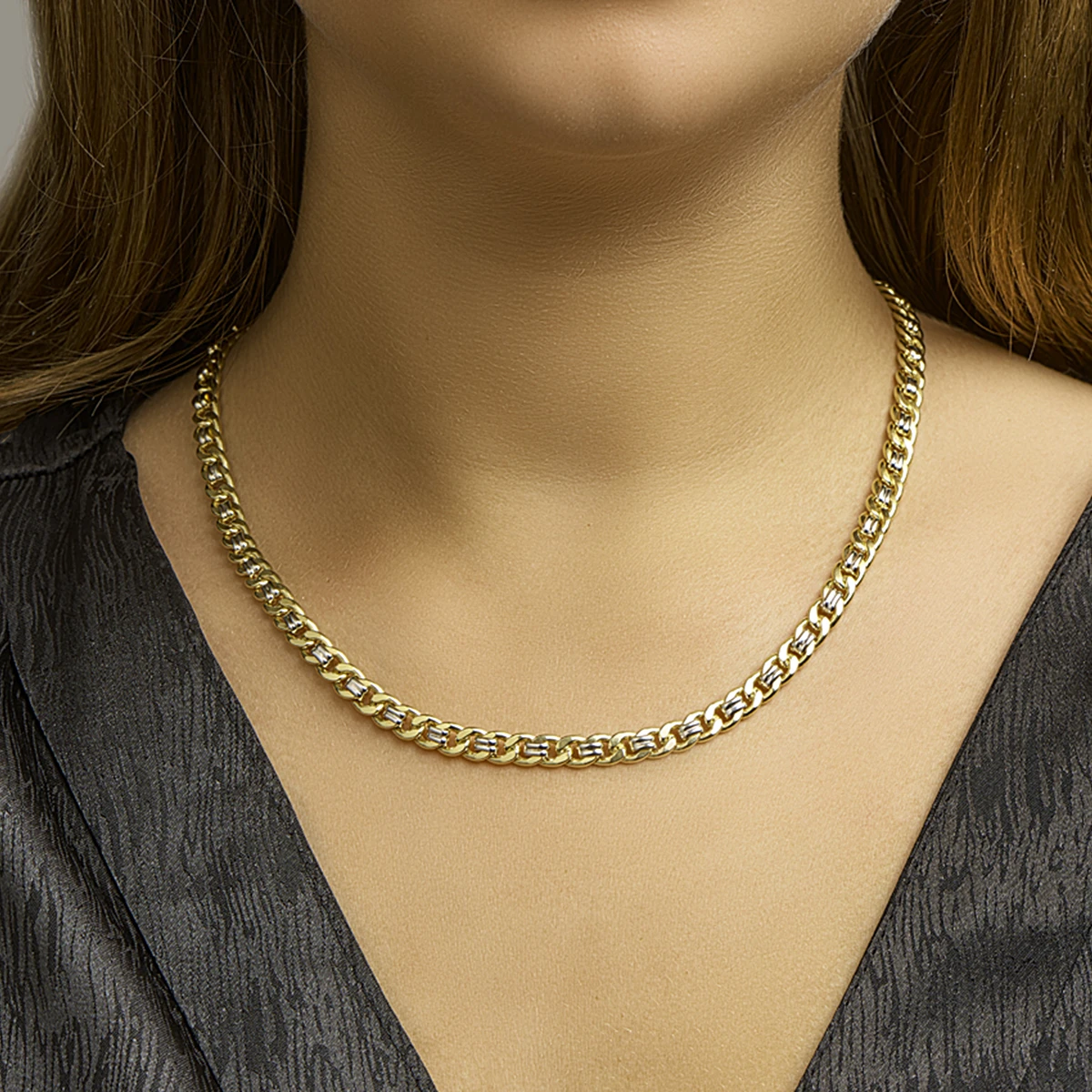armband geslepen gourmette massief 6,2 mm silgold (bicolor goud met zilverkern)