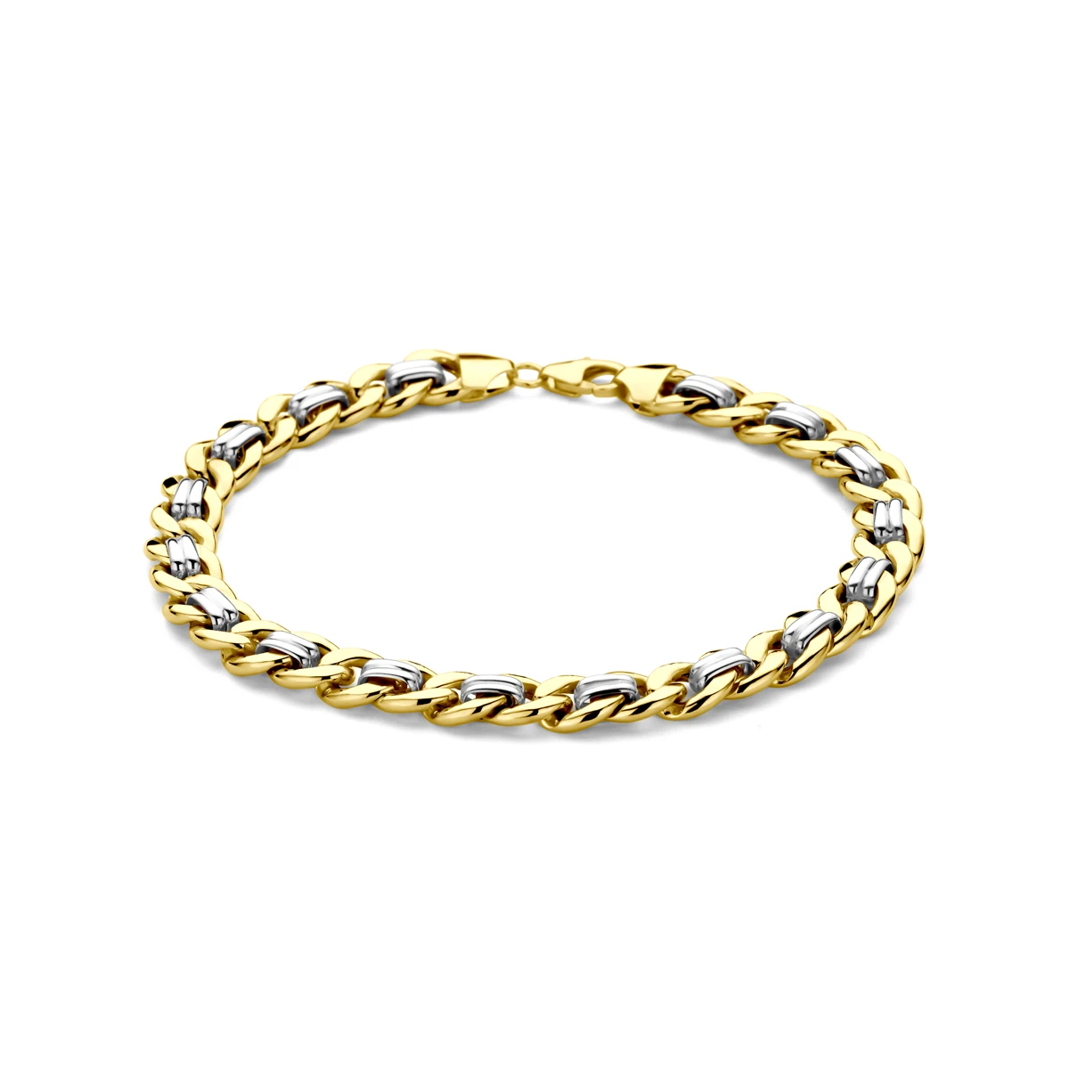 armband geslepen gourmette massief 8 mm silgold (bicolor goud met zilverkern)