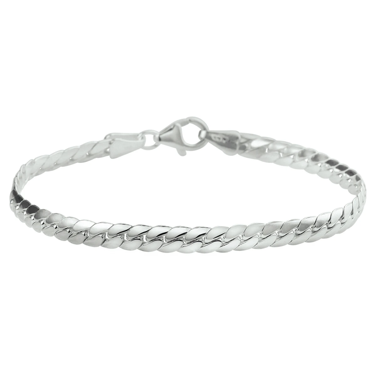 armband gourmet plat (bol) 4,5 mm zilver wit