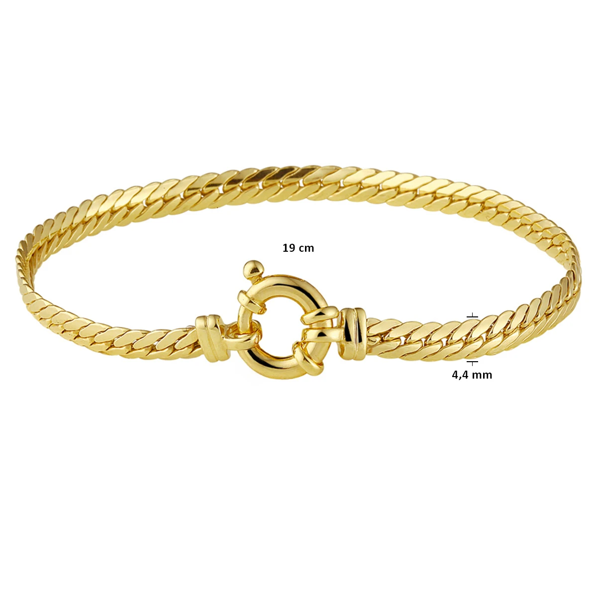 armband gourmet plat (bol) massief 4,4 mm 19 cm met groot veerslot Silgold (geel met zilverkern)