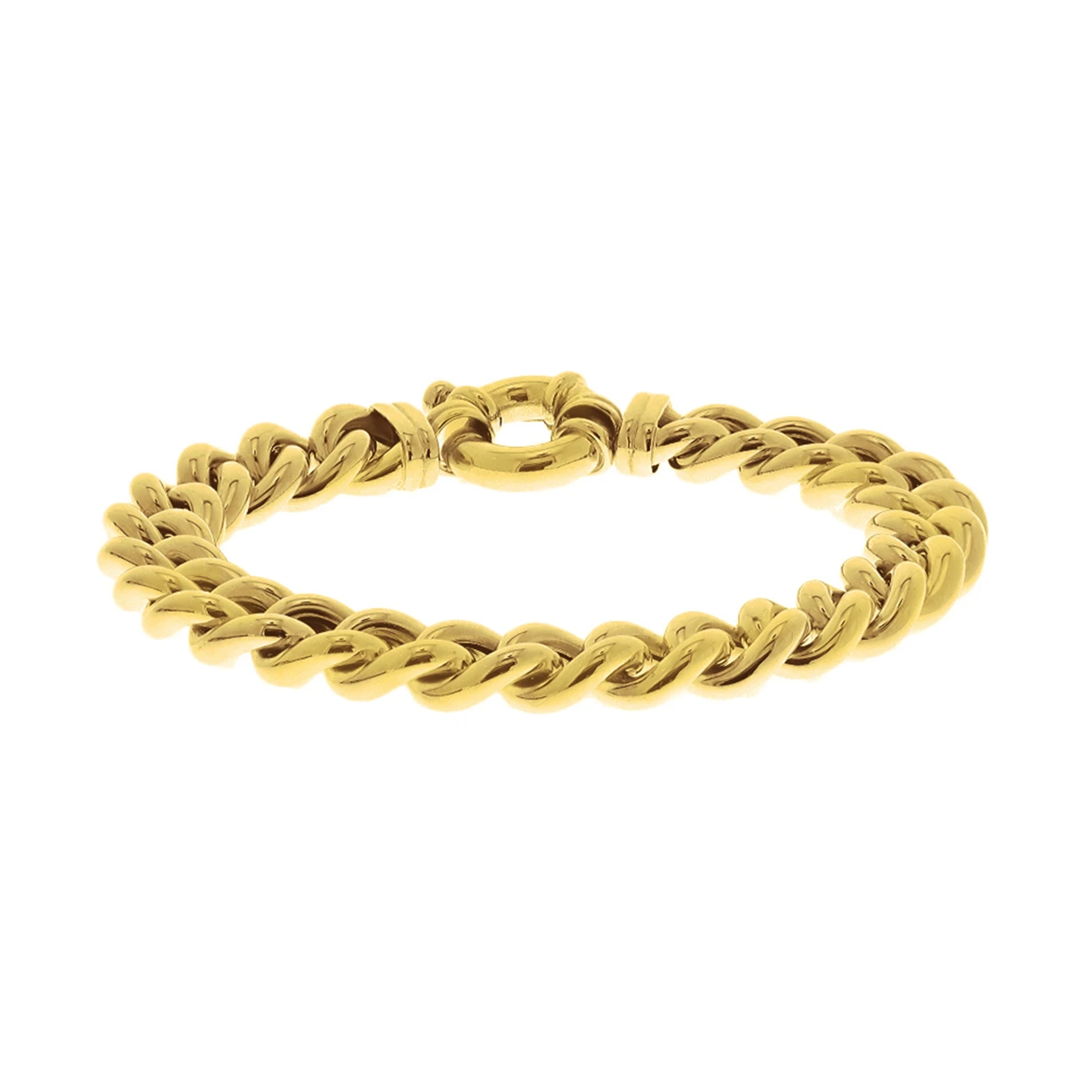 armband gourmette 10,5 mm 20 cm met groot veerslot 14K geelgoud