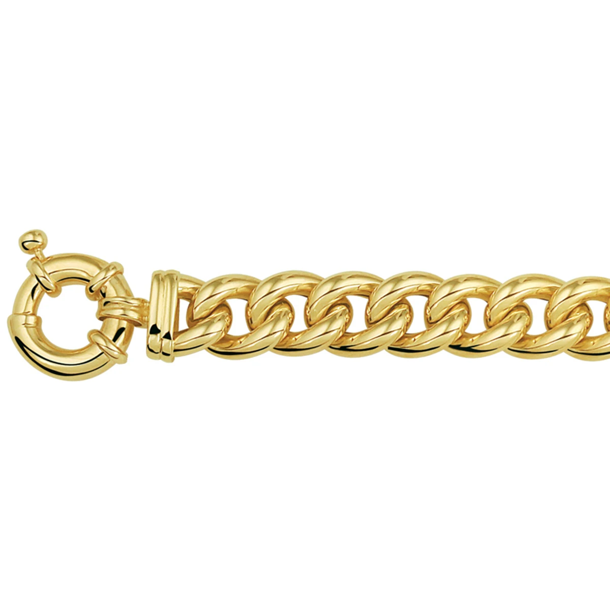 armband gourmette 10,5 mm 20 cm met groot veerslot 14K geelgoud
