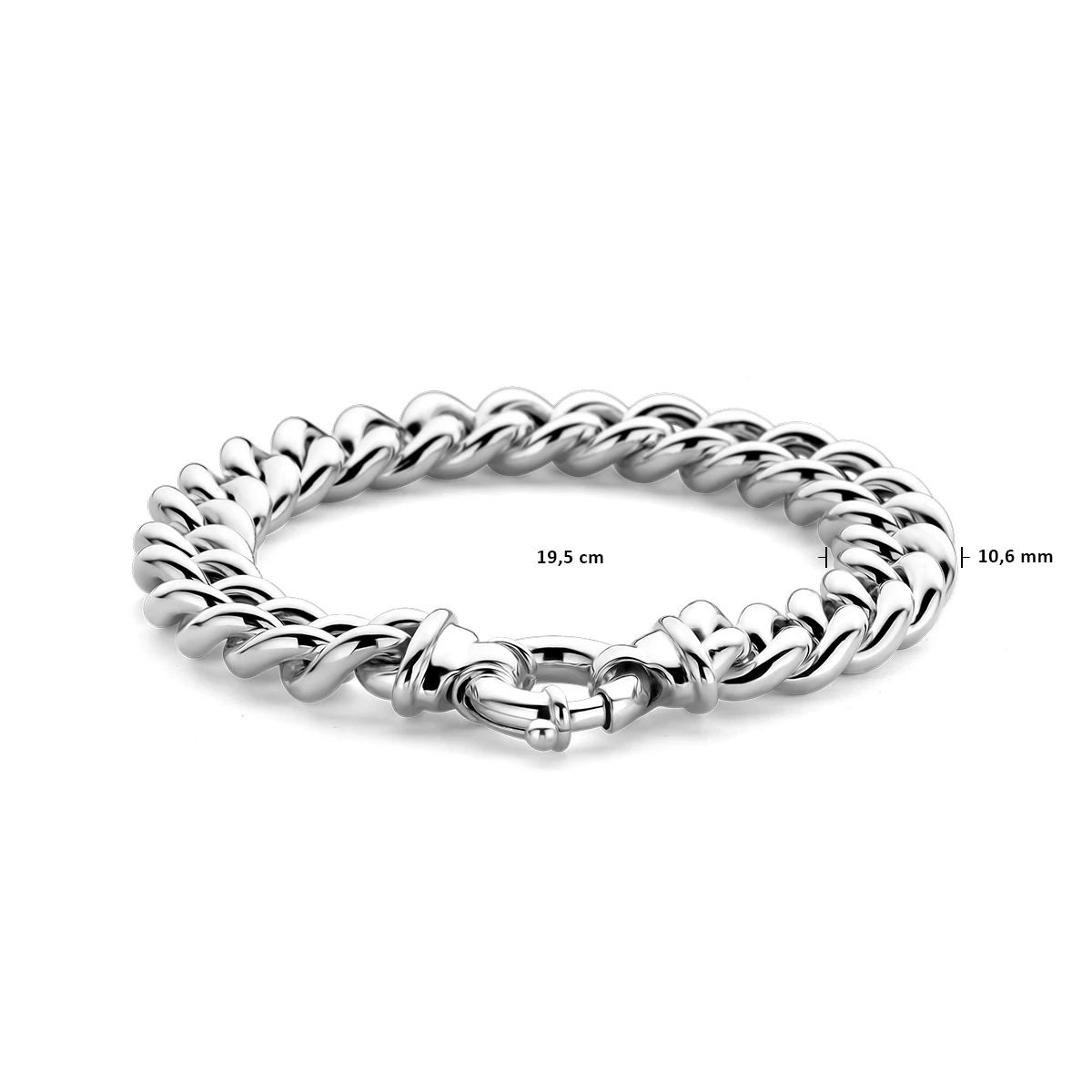 armband gourmette 10,6 mm 19 cm met groot veerslot zilver wit